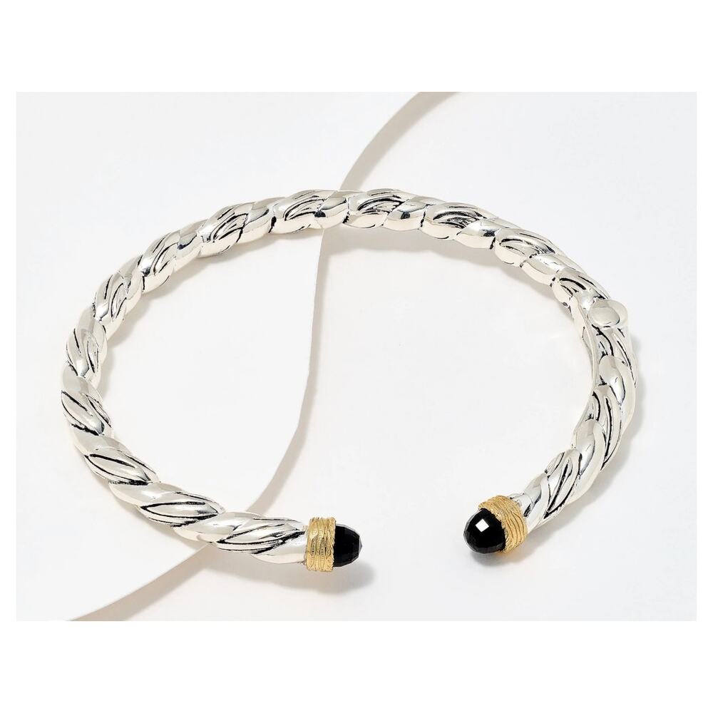 Christian James Sterling Silver Two-Tone Black Spinel Gemstone Cuff, 8-1/4" - Picture 2 of 5